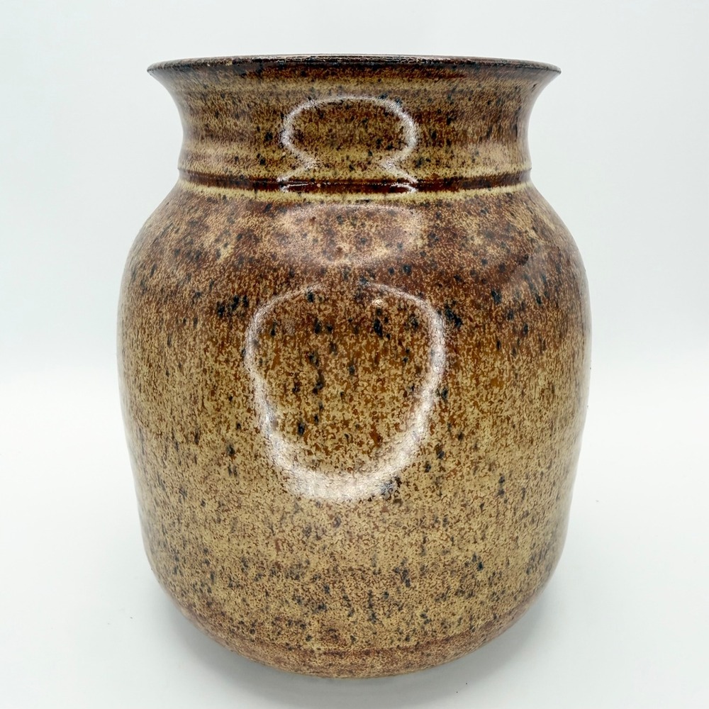 Studio Pottery Signed Thrown Speckled Brown Stoneware Vase 6.25" Cottage Rustic - Picture 2 of 6